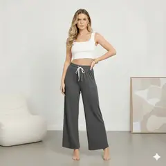 HERIEL - Pantalón Palazzo Tela Liviana Tiro Alto Elásticado