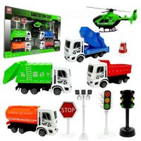 Set Juguete Camiones De Servicio Y Helicóptero Camiones