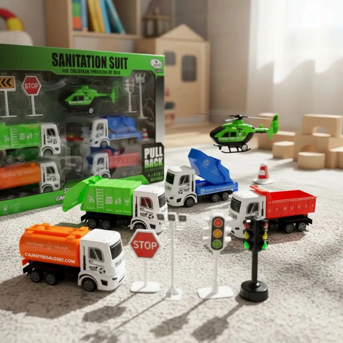 GENERICO - Set Juguete Camiones De Servicio Y Helicóptero Camiones