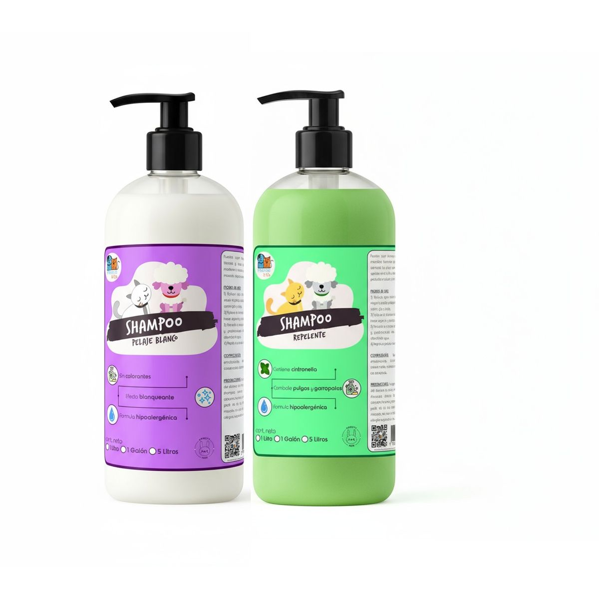 MASCOKITS - Pack Shampoo Perro Repelente Anti Pulgas - Pelaje Blanco 1lt