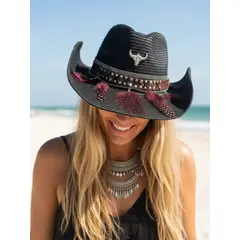 ANONIMASTORE - Sombrero Mujer Cowgirl Plumas