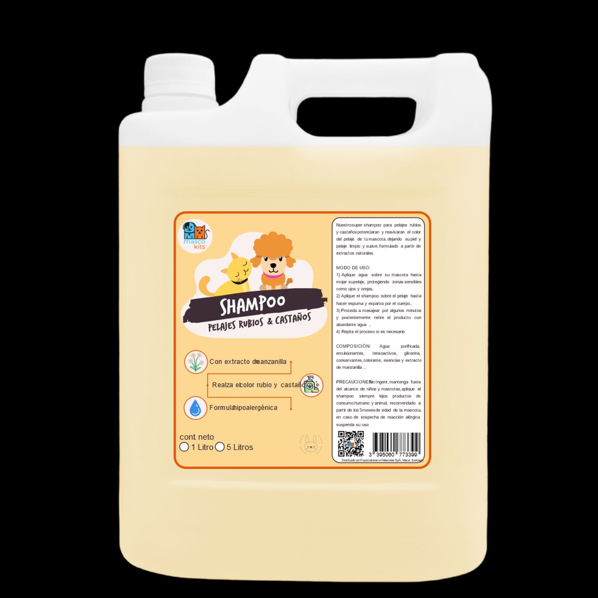MASCOKITS - Shampoo Pelaje Rubios & Castaños Manzanilla 5 Lt P/ Perros