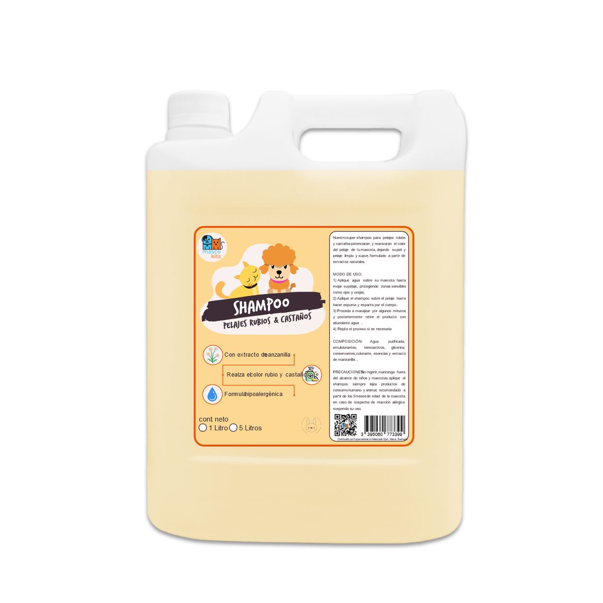 MASCOKITS - Shampoo Pelaje Rubios & Castaños Manzanilla 5 Lt P/ Perros