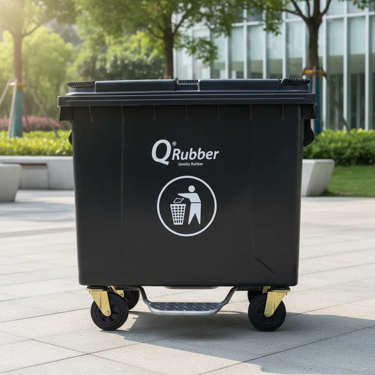 QRUBBER - Basurero Contenedor Basura 660 lts negro QRubber