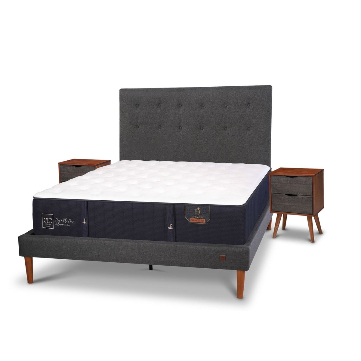 CIC - Cama Europea Curve Premium 2 Plazas 150X220Cm + Muebles Eufrates Cic