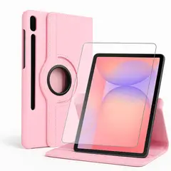 GENERICO - Carcasa Funda Giratoria Para Tablet Samsung S9 Fe 10.9 Rosado + Vidrio