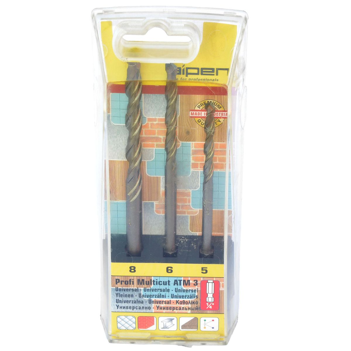 ALPEN - Set 3 Brocas Multimaterial 5/6/8 mm Toma Hexagonal 1/4'' Profi Multicut