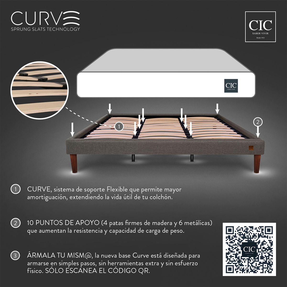 CIC - Cama Europea Curve Lux King 180X220Cm Cic