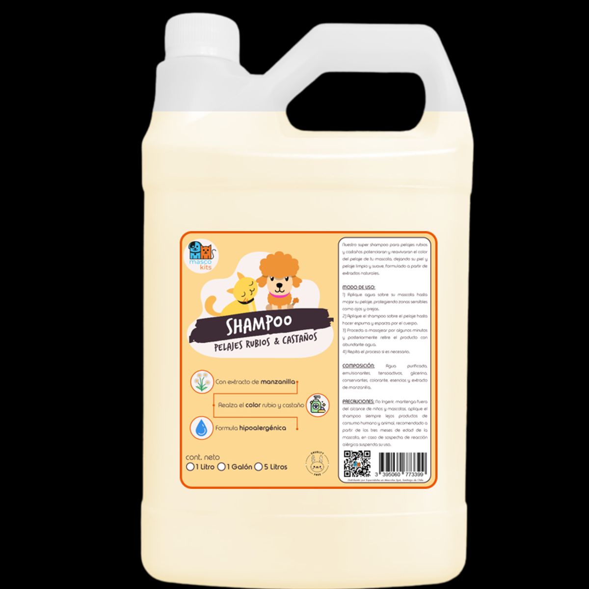 MASCOKITS - Shampoo Pelaje Rubio Orgánico 1 Galón Perros & Mascotas