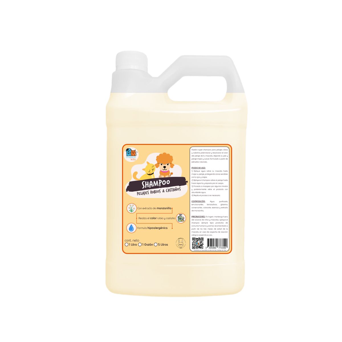 MASCOKITS - Shampoo Pelaje Rubio Orgánico 1 Galón Perros & Mascotas