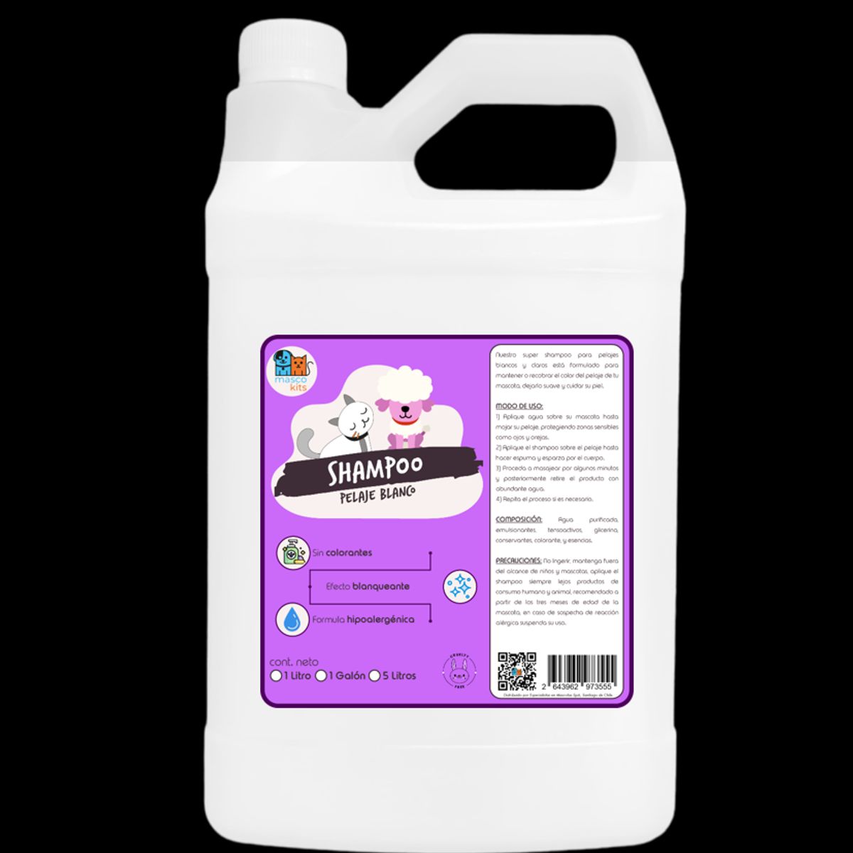 MASCOKITS - Shampoo Para Pelaje Blanco 1 Galón Perros & Mascotas