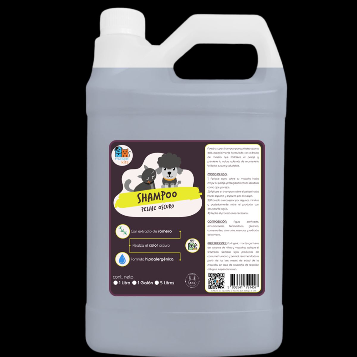 MASCOKITS - Shampoo Romero Pelaje Negro Orgánico 1 Galón Perros Mascotas