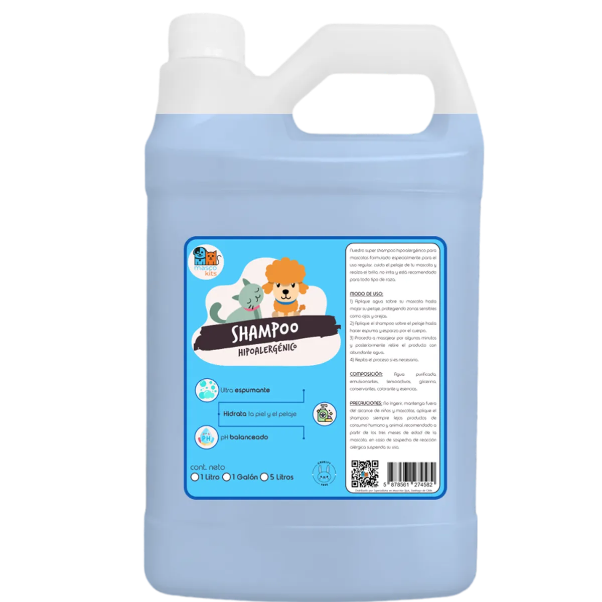 MASCOKITS - Shampoo Hipoalergénico Orgánico Perros & Mascotas 1 Galón