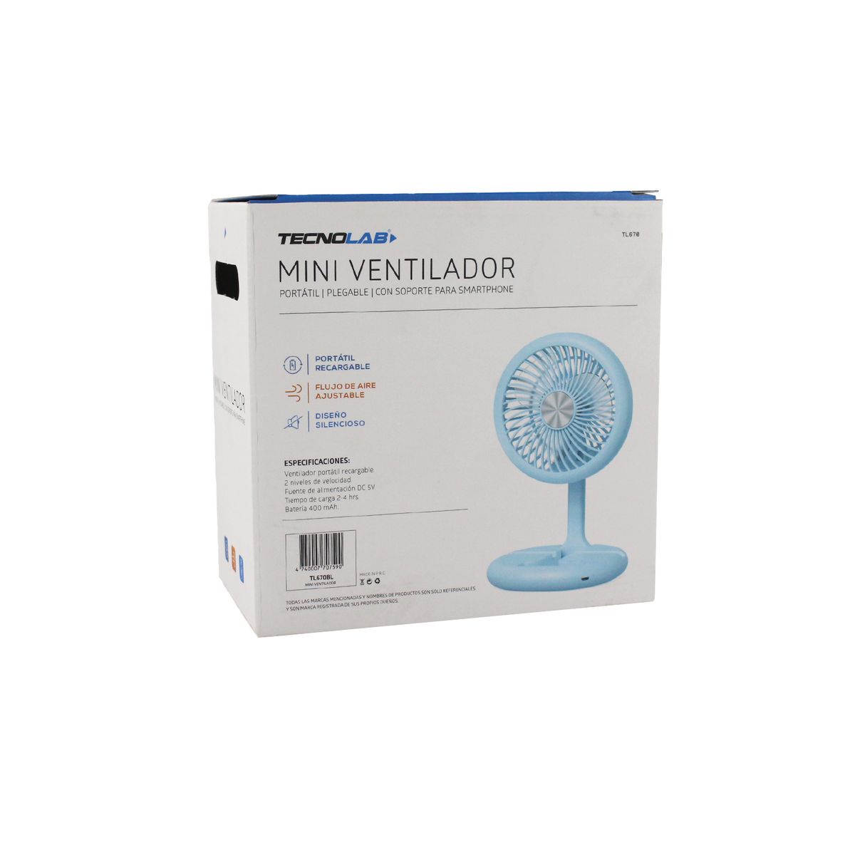 TECNOLAB - VENTILADOR TECNOLAB PORTATIL RECARGABLE BLUE
