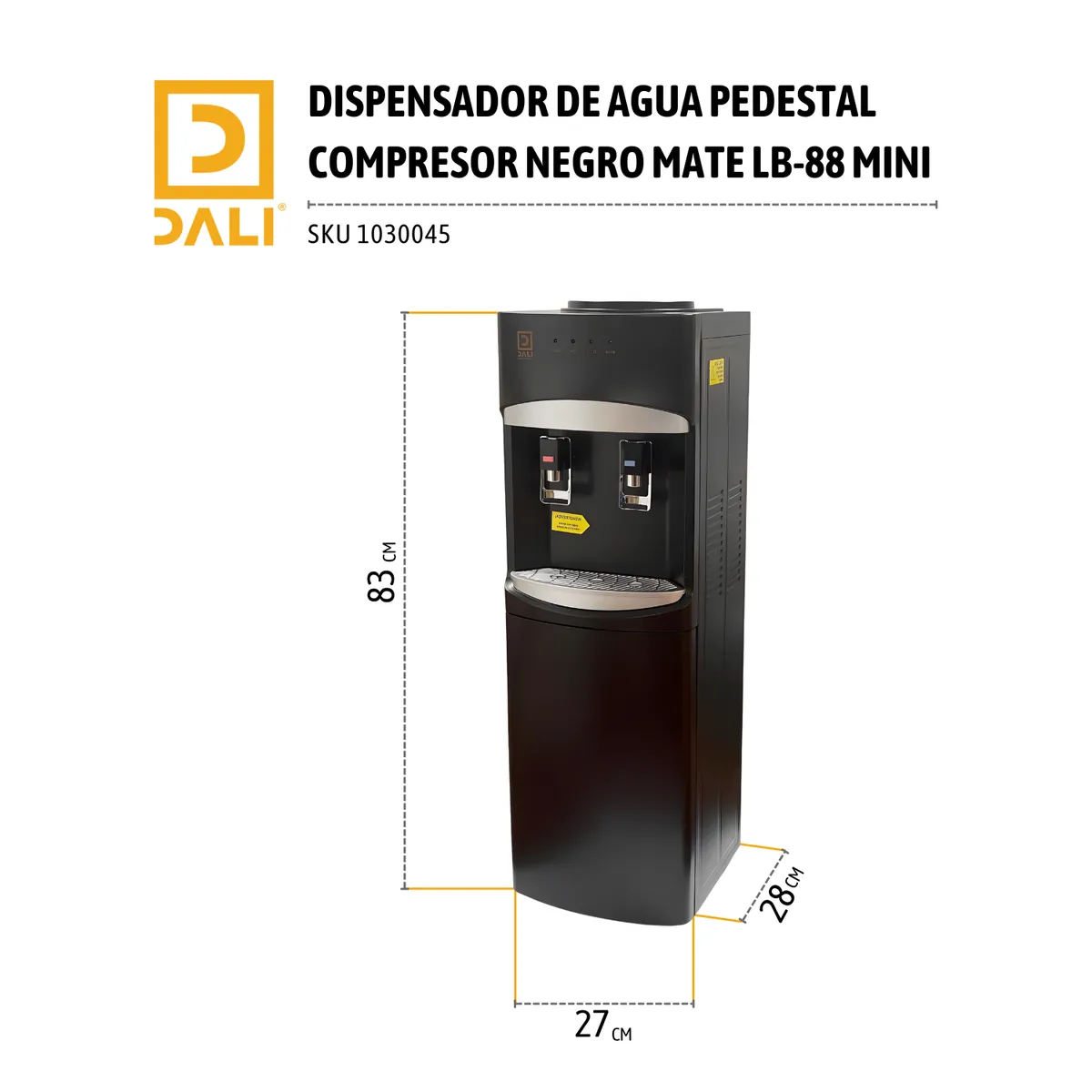 DALI - Dispensador de Agua Pedestal con Compresor LB-88 Mini  Negro Mate  Frío 510°C  Caliente 8590°C Compacto SEC