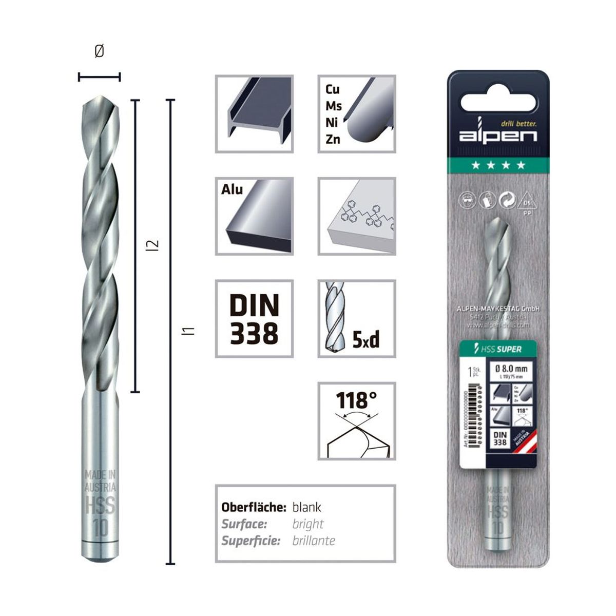 ALPEN - Broca Metal 9 mm Largo 125 mm HSS Super Sachet