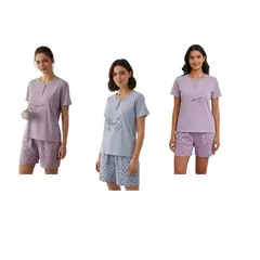 AGW - Pack 3 Pijamas Mujer Manga Corta Algodón