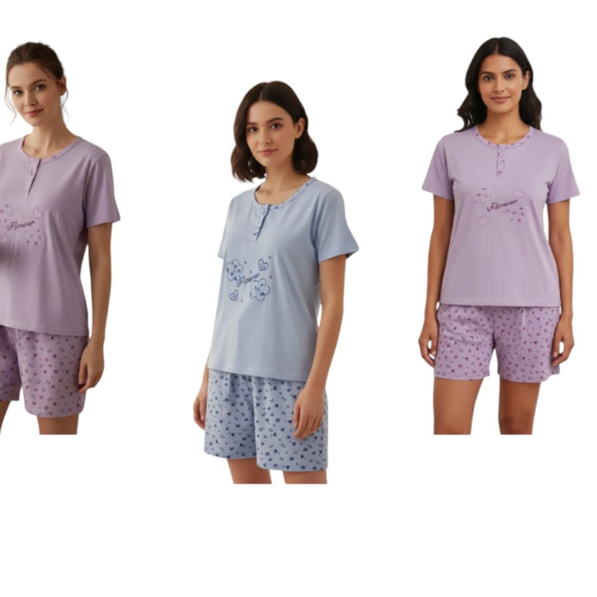 AGW - Pack 3 Pijamas Mujer Manga Corta Algodón