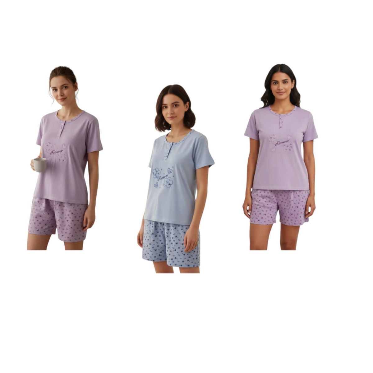 AGW - Pack 3 Pijamas Mujer Manga Corta Algodón