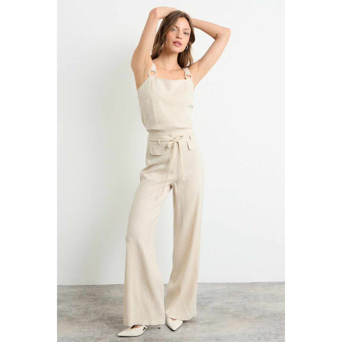 IO - Pantalon Liso Mujer Beige Io