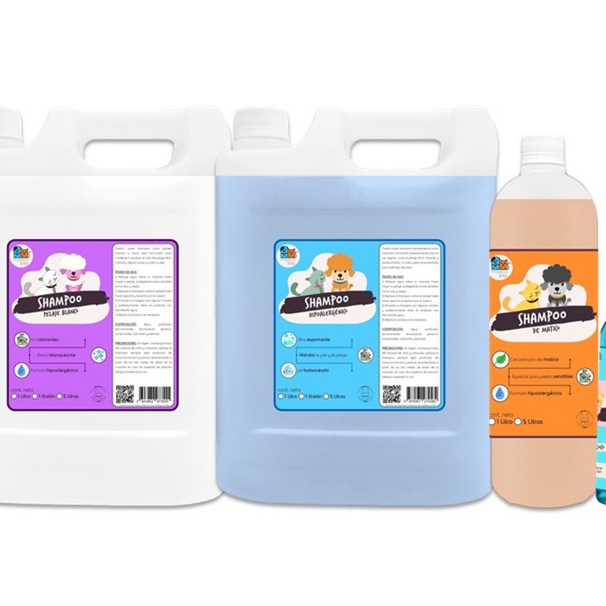MASCOKITS - Kit Shampoo Pelaje Blanco + Hipoalergénico + Matico +Colonia