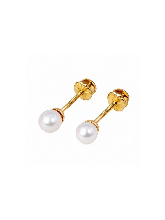 Aros Perla Cultivada Casquillo 3mm N1 Oro 18K Atornillados 0.70gr Mujer Nina Elegantes