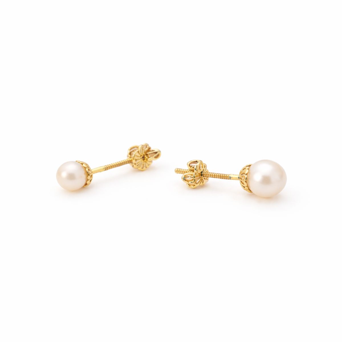 JIREH JOYAS - Aros Perla Cultivada Casquillo 3mm N1 Oro 18K Atornillados 0.70gr Mujer Niña Elegantes