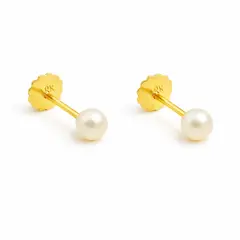 GENERICO - Aros Perla Cultivada 3mm Casquillo No1 Oro 18K Nacional