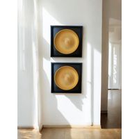 Set 2 Cuadros Decorativos negro de madera con plato Dorado