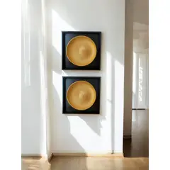 GENERICO - Set 2 Cuadros Decorativos negro de madera con plato Dorado