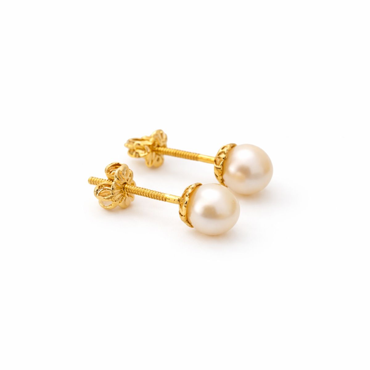 JIREH JOYAS - Aros Perla Cultivada Casquillo 5mm N3 Oro 18K Atornillados 1.40gr Mujer Elegantes