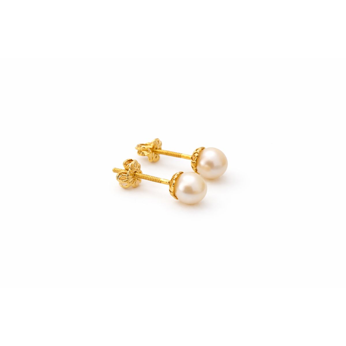 JIREH JOYAS - Aros Perla Cultivada Casquillo 5mm N3 Oro 18K Atornillados 1.40gr Mujer Elegantes
