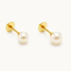 GENERICO - Aros Perla Cultivada 5mm Casquillo No3 Oro 18K Nacional