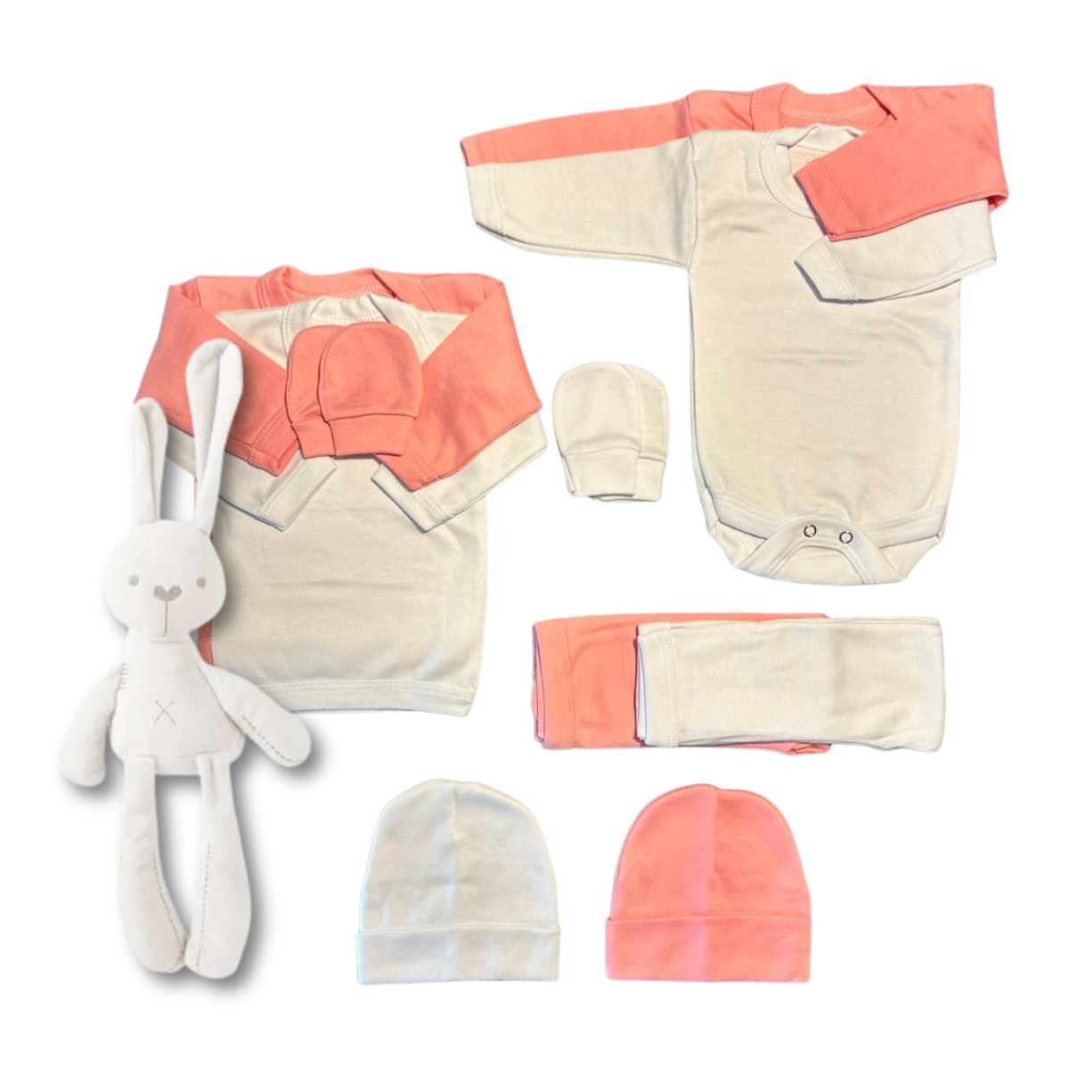 BABY - Pack Regalo Bebé - Doble Ajuar 0 a 3 Meses - 10 Piezas - Algodón con Peluche de Apego