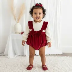 CHINA - Conjunto Para Niña De 2 Prendas Polera Manga Larga Colar Crema + Overol Aterciopelado Burdeo CJ121