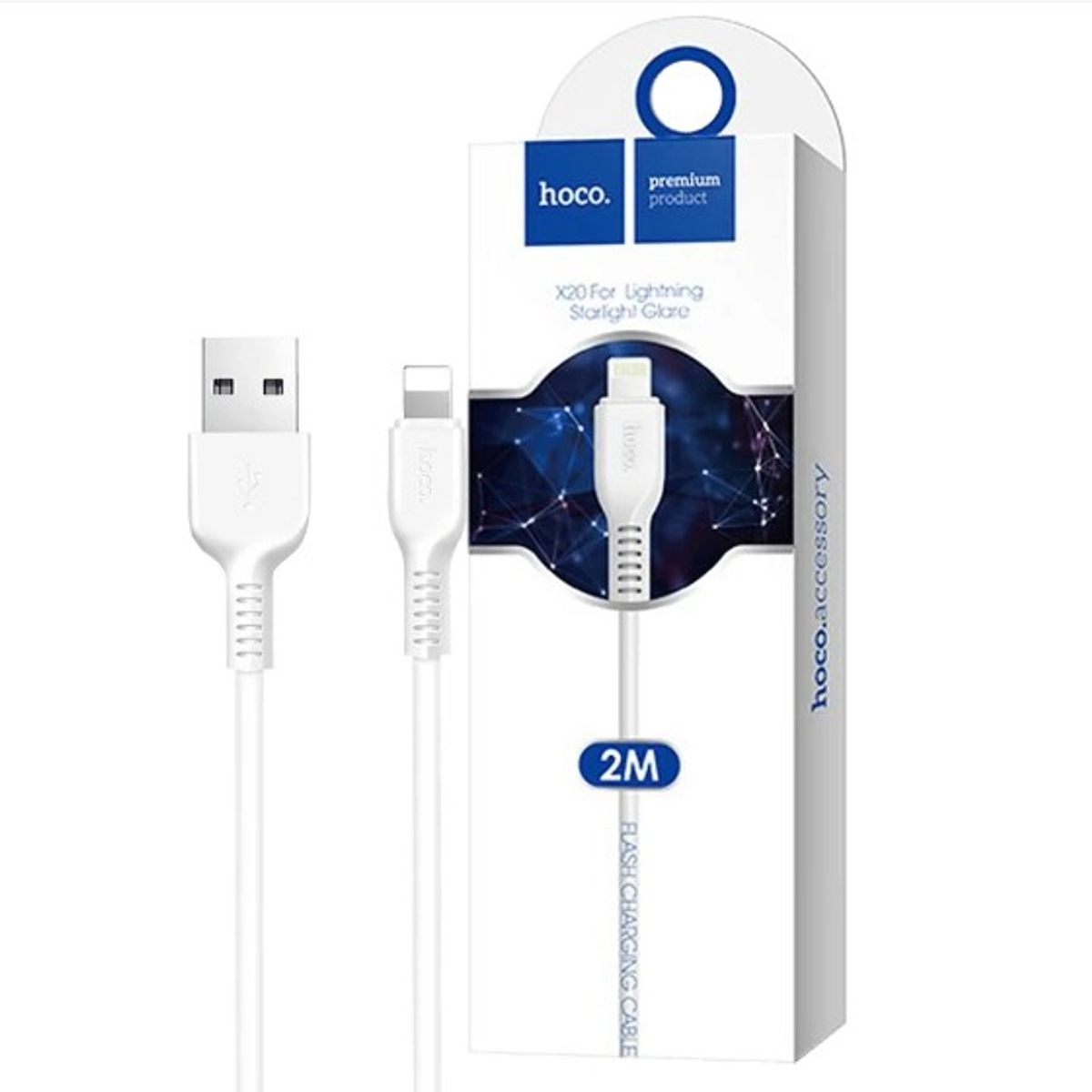 HOCO - Cable Usb a Lightning Hoco X20 2 metro Blanco para Iphone o Macbooks