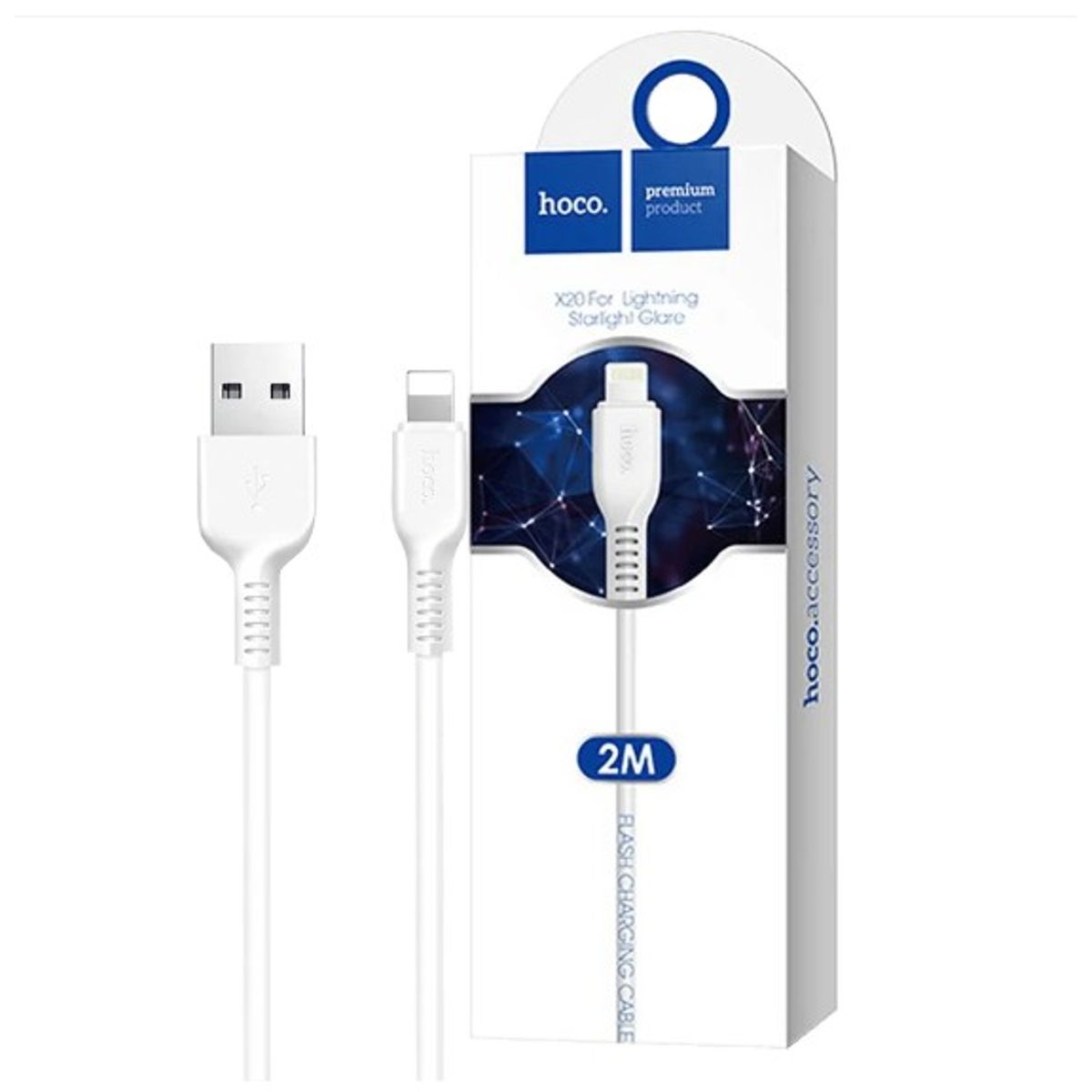 HOCO - Cable Usb a Lightning Hoco X20 2 metro Blanco para Iphone o Macbooks