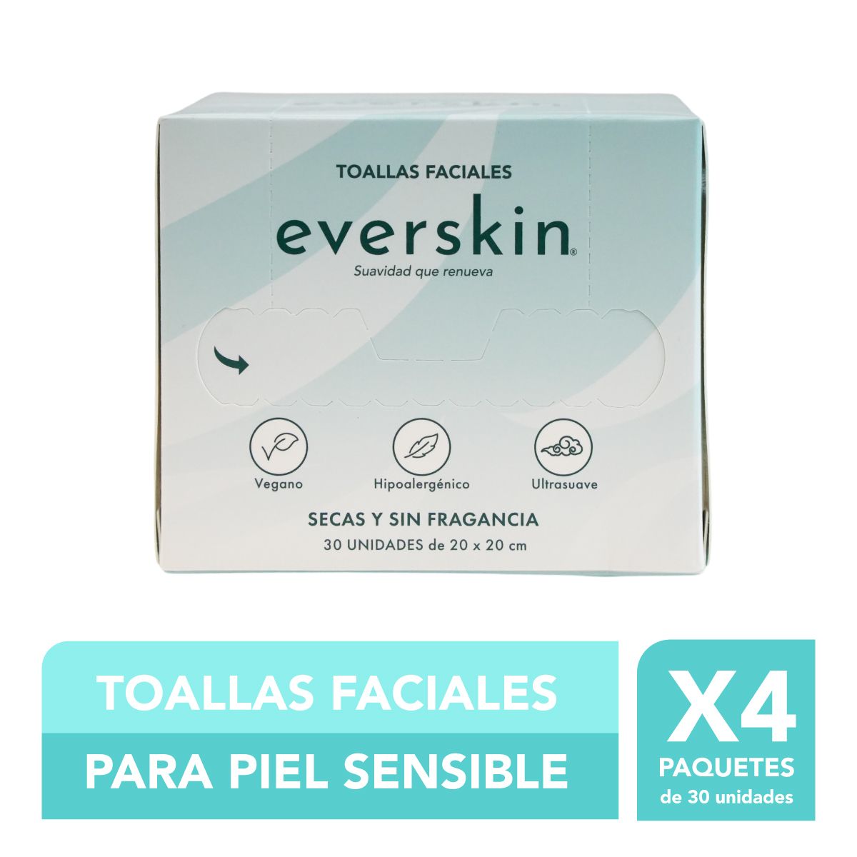 EVERSKIN - Pack 4 Toallas Faciales Premium 30 Unidades