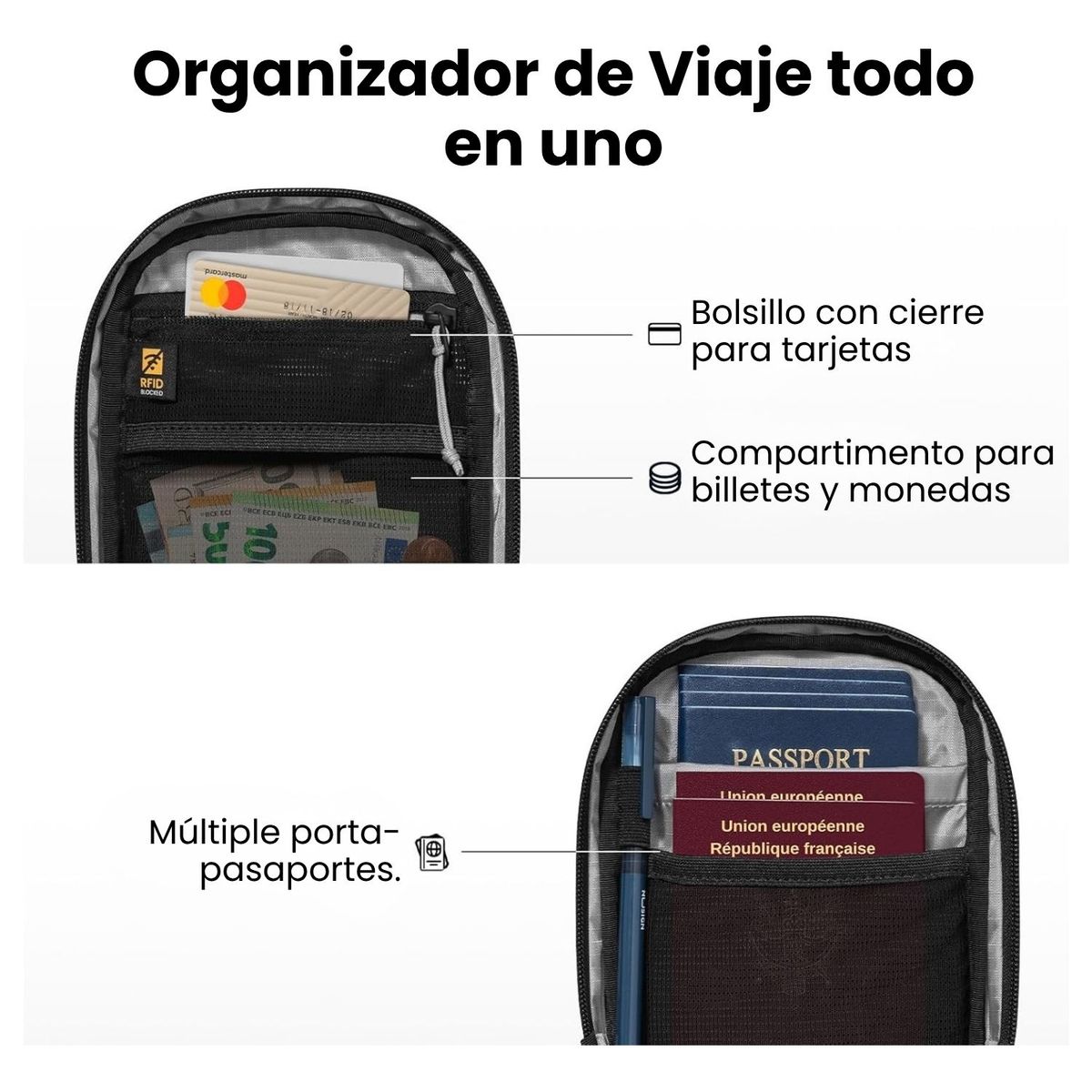 TOMTOC - Tomtoc Bolso Bandolera de Viaje Aviator-T37 RFID Negro