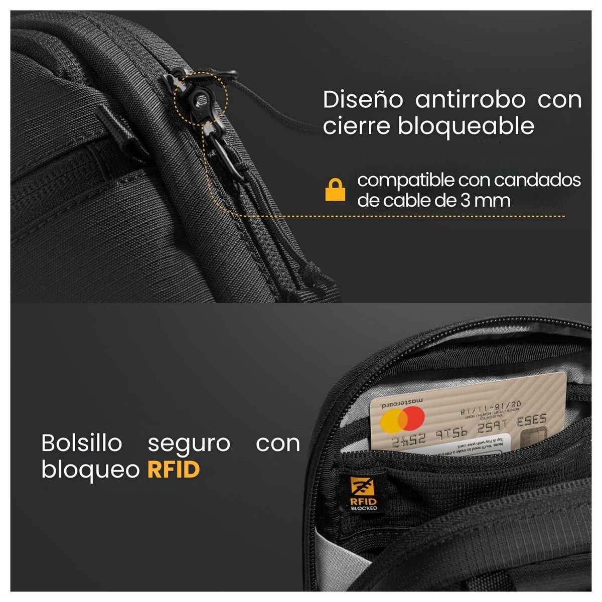 TOMTOC - Tomtoc Bolso Bandolera de Viaje Aviator-T37 RFID Negro