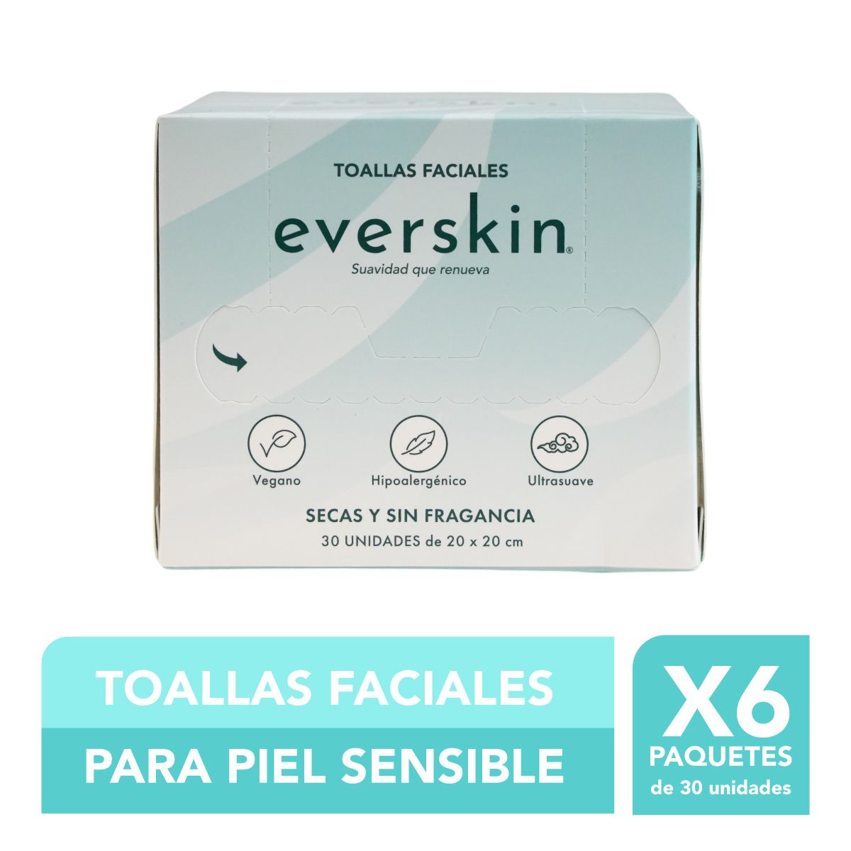 EVERSKIN - Pack 6 Toallas Faciales Premium 30 Unidades