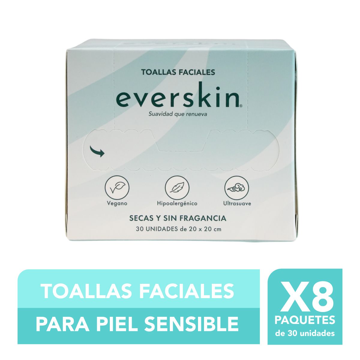 EVERSKIN - Pack 8 Toallas Faciales Premium 30 Unidades