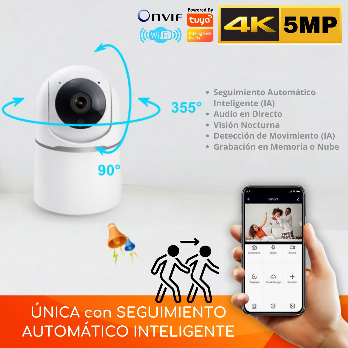 D MOTICA - Cámara Seguridad Wifi Inteligente 4k 5mp Audio Motorizada Auto Tracking