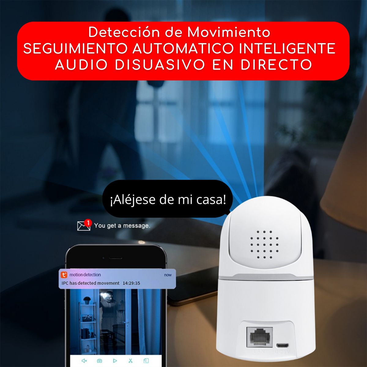 D MOTICA - Cámara Seguridad Wifi Inteligente 4k 5mp Audio Motorizada Auto Tracking