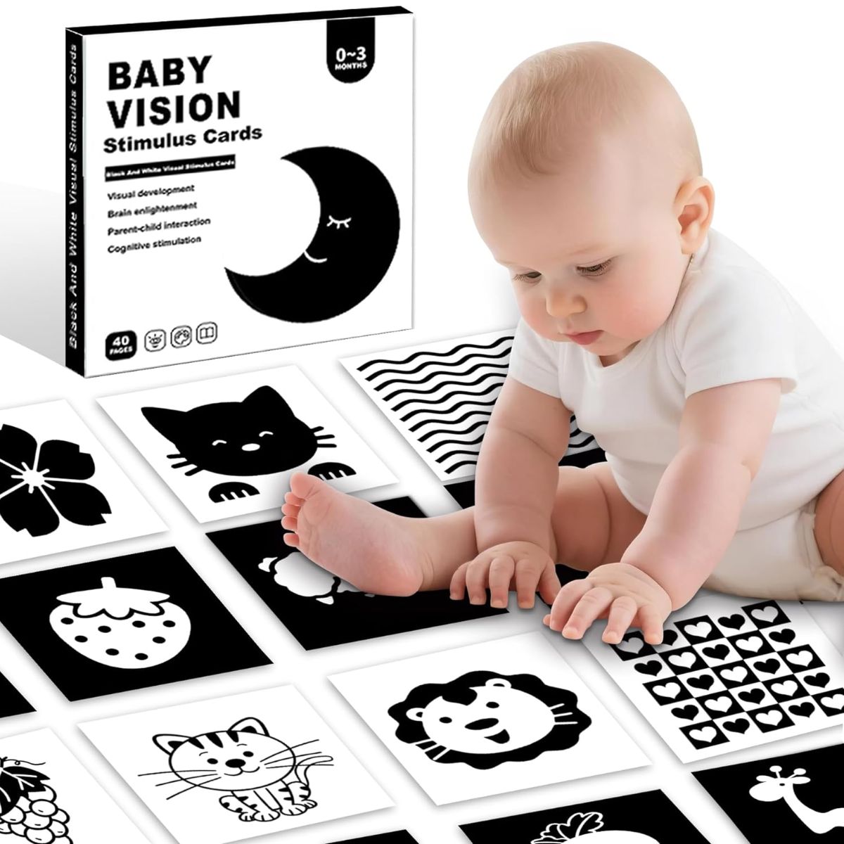 GENERICO - Tarjetas De Estimulación Visual Didáctico Bebés 0 A 3 Meses
