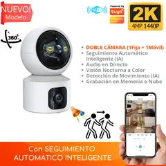 D MOTICA - Cámara Doble Lente Wifi Inteligente 2k/4mp, 1 Fija + 1 Móvil