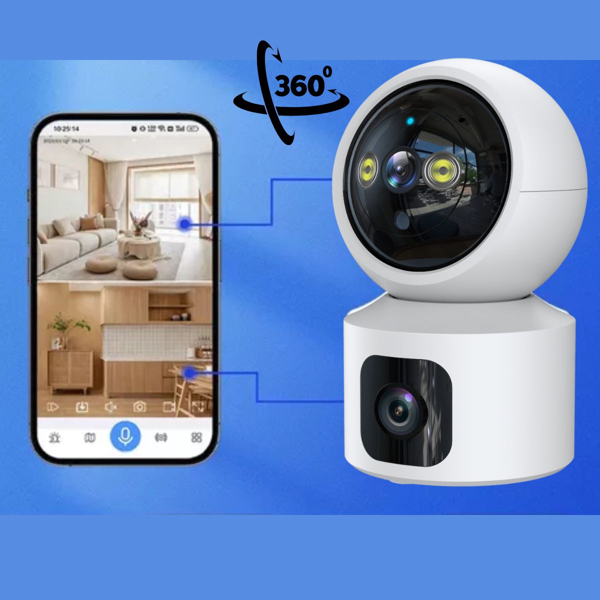D MOTICA - Cámara Doble Lente Wifi Inteligente 2k/4mp, 1 Fija + 1 Móvil
