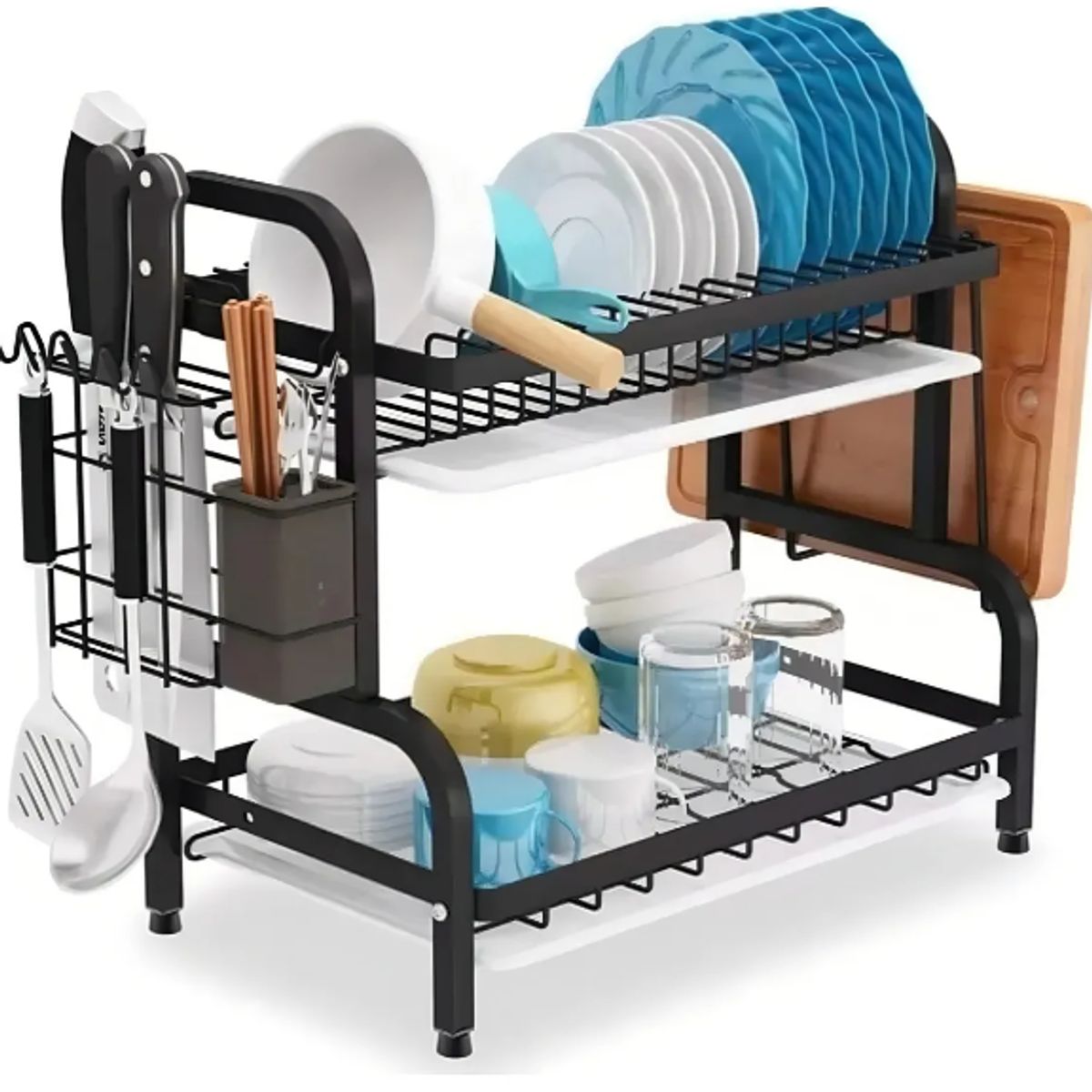 GENERICO - Escurridor de Platos 2 Niveles en Acero Negro