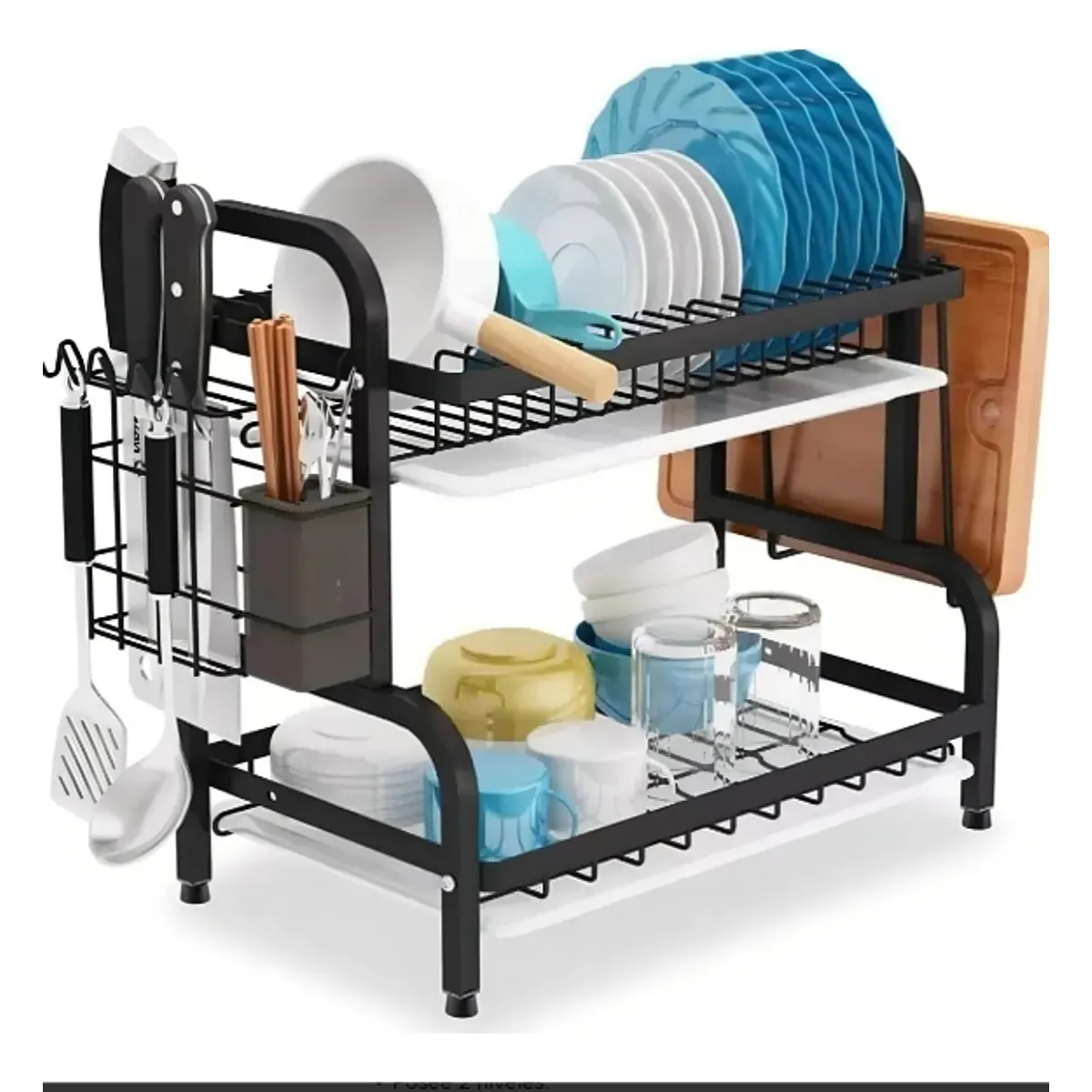 GENERICO - Escurridor de Platos 2 Niveles en Acero Negro