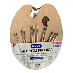 GENERICO - Paleta De Pintura Ovalada Mezclador + 12 Pinceles Arte